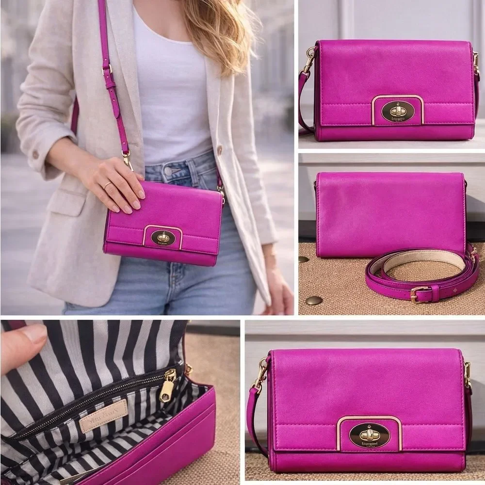 Kate Spade Juliana Hampton Road Pink/Fuchsia Leather WOC Crossbody Clutch